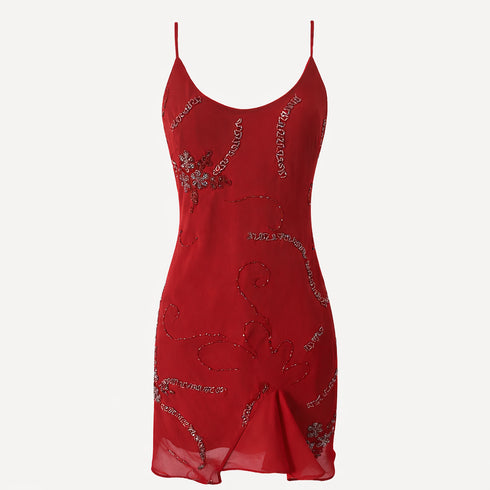 Embroidered Chiffon Slip Dress - Tissimum