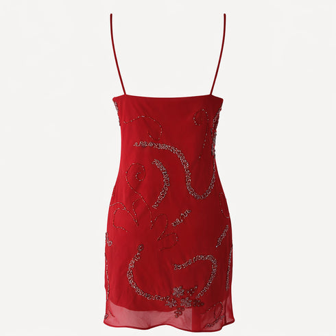 Embroidered Chiffon Slip Dress - Tissimum