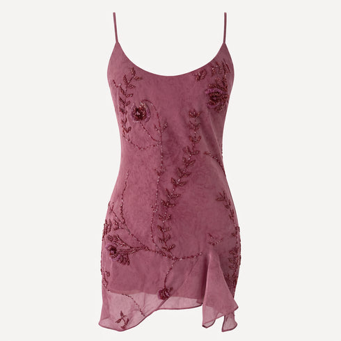Embroidered Silk Chiffon Slip Dress - Tissimum